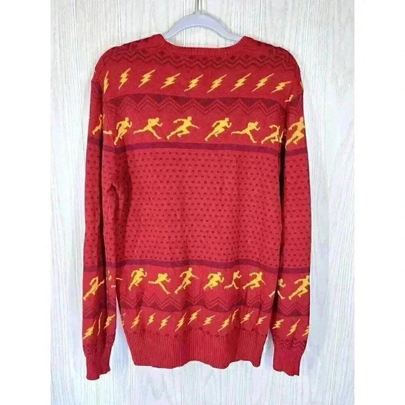 BoxLunch Mens Medium The Flash DC Comics Knit Sweater Ugly Christmas Fair Isle - Picture 6 of 9